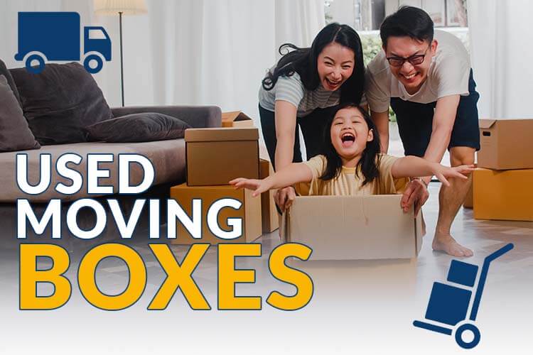 family playing with used moving boxes after a move, article cover graphic