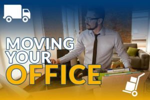 man packing his home office into moving boxes, article cover graphic